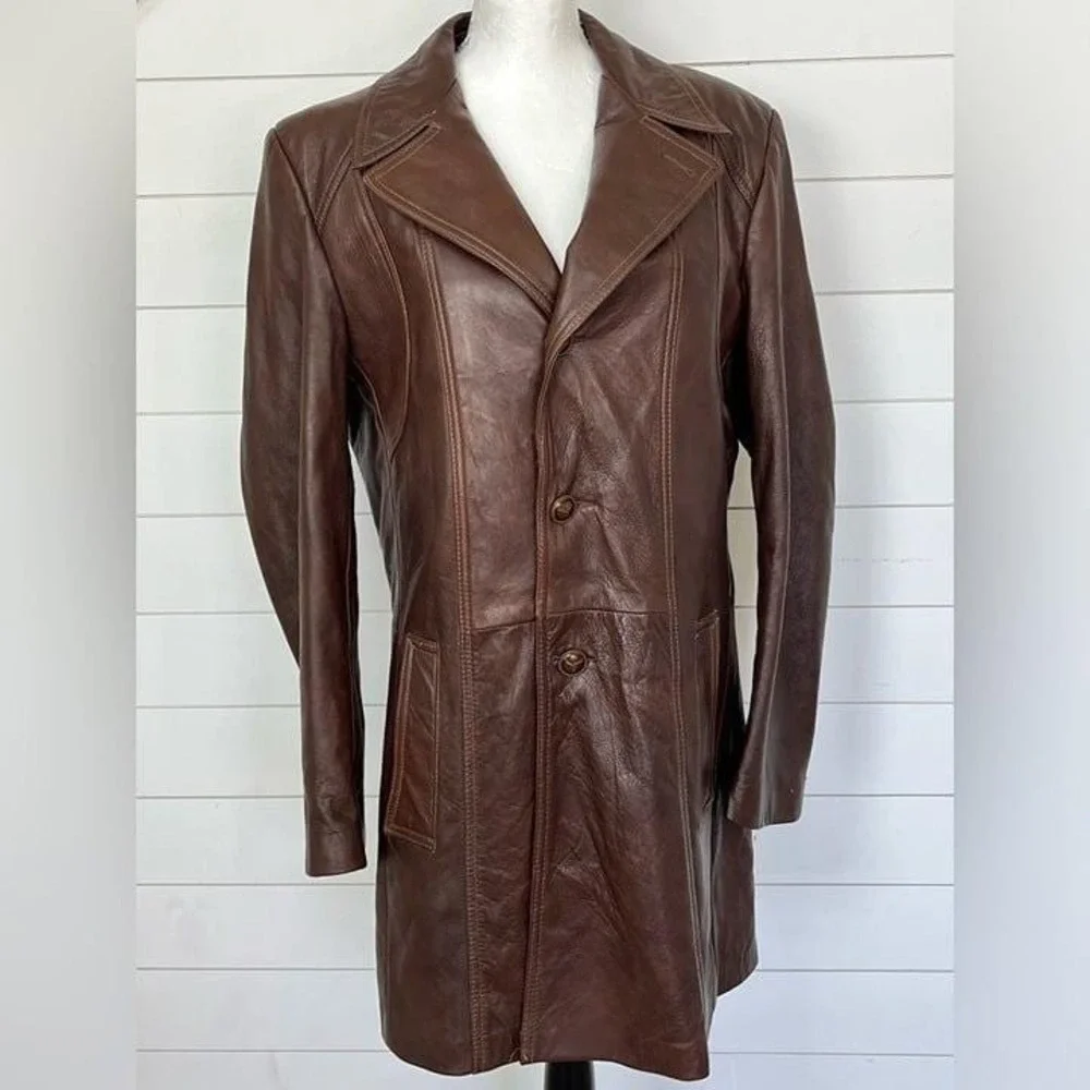 Vintage Grais Cabretta Leather Coat Mens 40L Brown Wool Vest Liner Made in USA